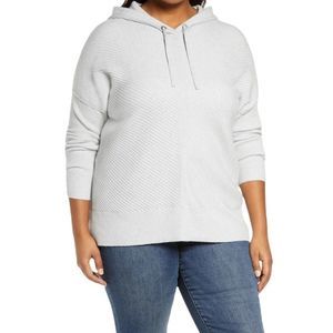Caslon Grey Rib Hoodie Pullover Long Sleeve Knit Top XS